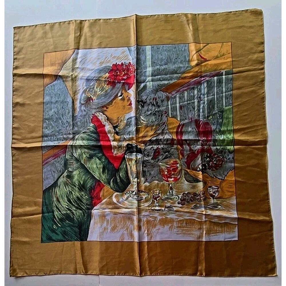 Vtg Scarf Square Lady Dog Cafe Abt 35"x34" U308